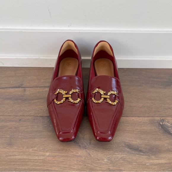 Burgundy Red Loafers with Gold Accents - Picture 2 of 7